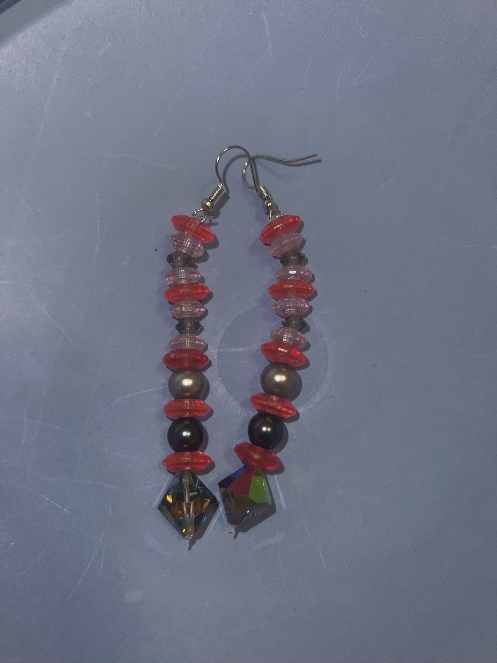 Beaded Drop Earrings in Pink and Silver